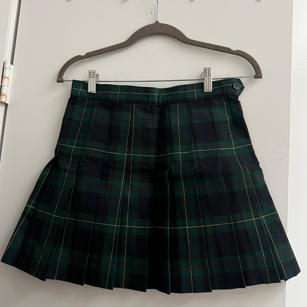 American Apparel Green & Black Tartan Pleated Mini Skirt